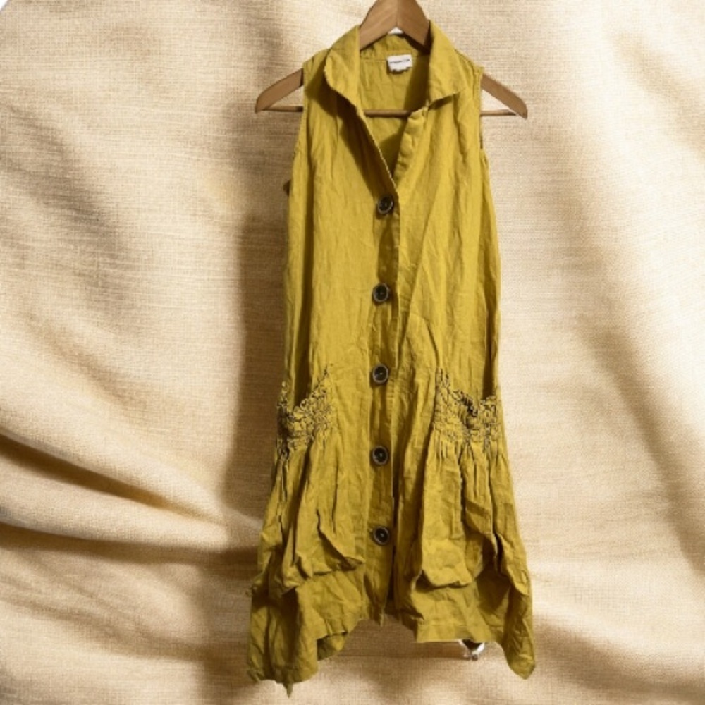 For Cynthia Mustard Sleeveless Button Down Pocket Dress Sz XS Women - Picture 3 of 8